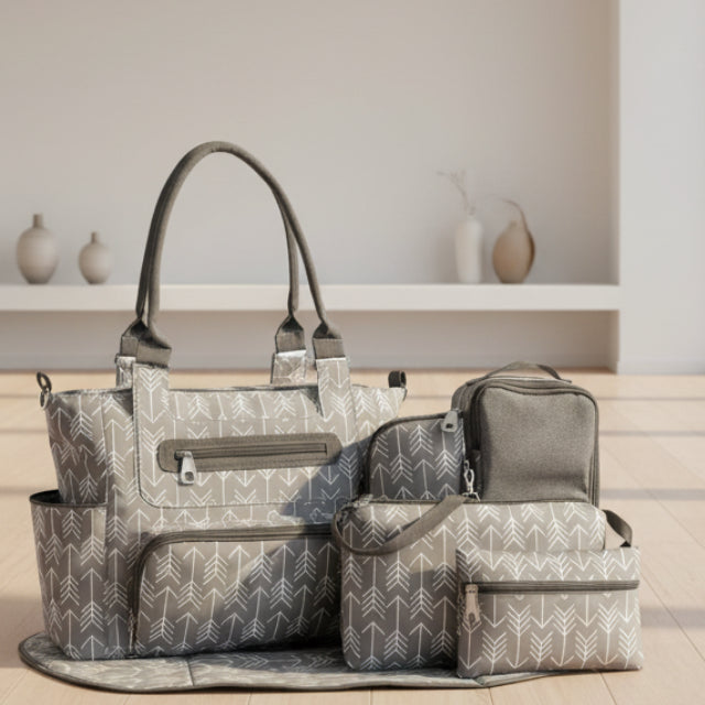 8PCS baby diaper bag set with insulated bottle bag, changing pad, stroller straps, and baby care accessories for moms and dads