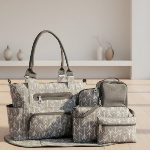 8PCS baby diaper bag set with insulated bottle bag, changing pad, stroller straps, and baby care accessories for moms and dads