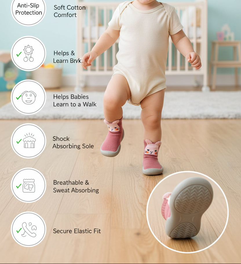 Kids non-slip floor socks with anti-skid TPE sole for toddlers learning to walk indoors