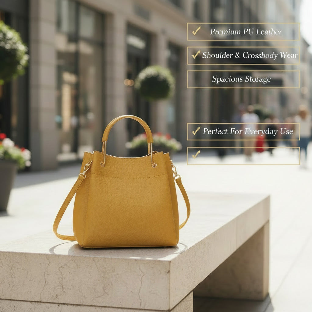 Women's fashion bucket bag made of PU leather with shoulder and crossbody carrying options for everyday use