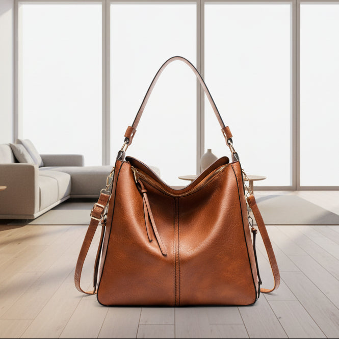 Women's large capacity hobo bag made of PU leather with spacious interior and fashionable shoulder tote design